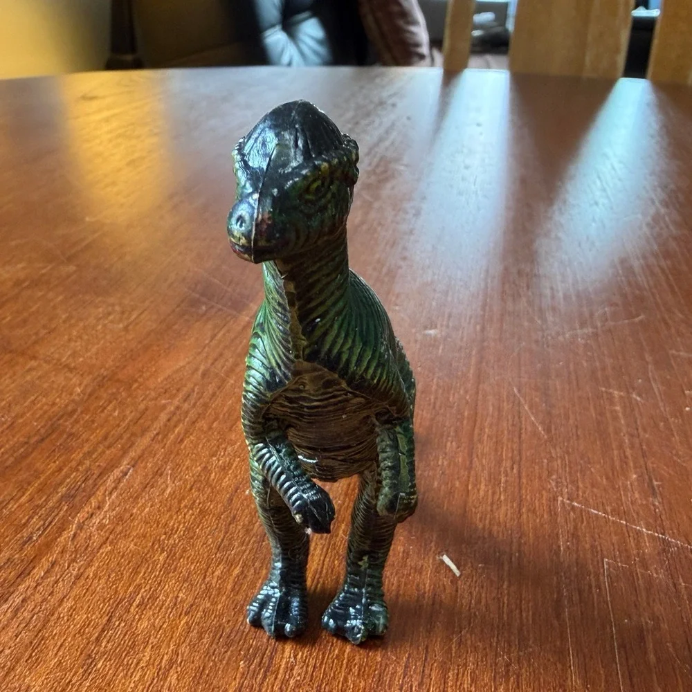 Vintage Green Plastic Dinosaur Figures Triceratops Parasaurolophus Homeschool